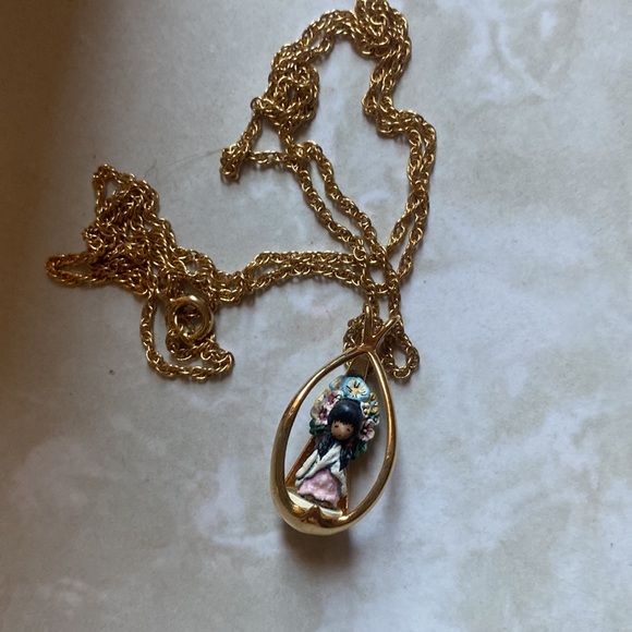 Vintage Goebel For Ted De Grazia “The Flower Girl” Gold Tone 24” Necklace - Picture 9 of 9